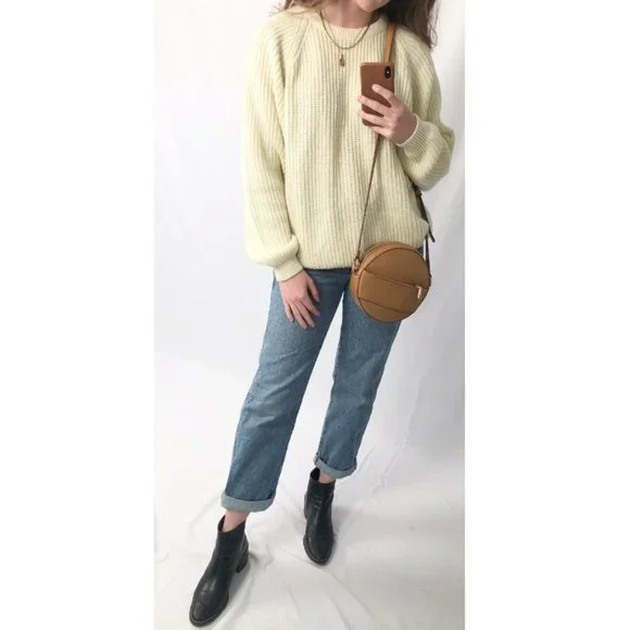 Vintage Oversized Slouchy Ribbed Cable Knit Crew Neck Sweater Preppy Academia - Picture 7 of 8